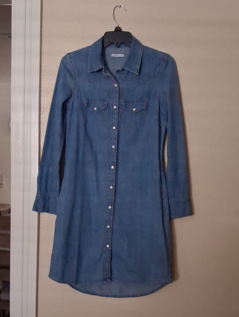 GAP Blue Denim Long-Sleeve Shirt Dress